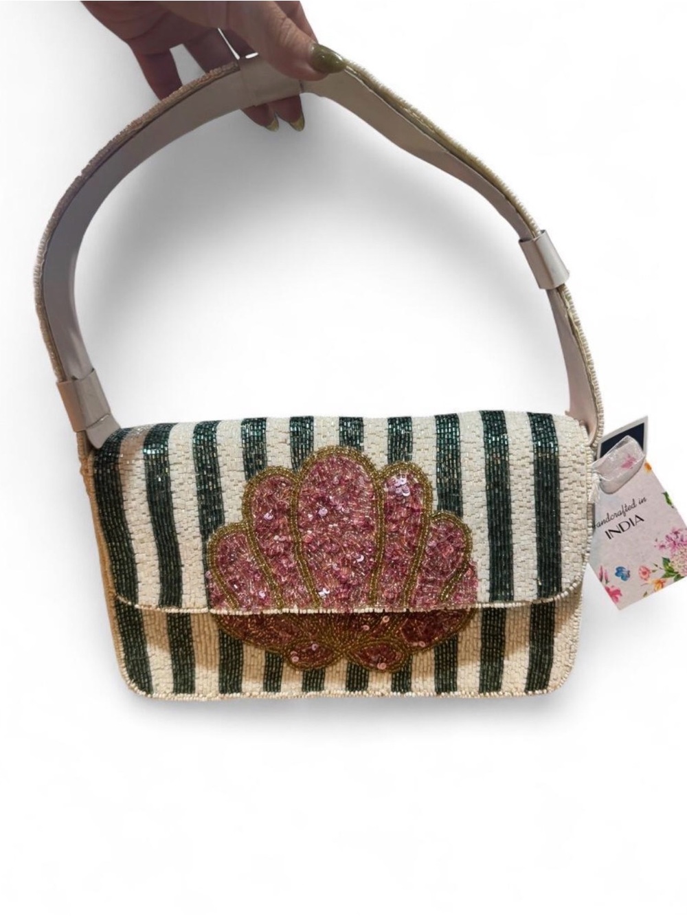 Handcrafted Pink Shell Sequin Crossbody Bag - Women Bags